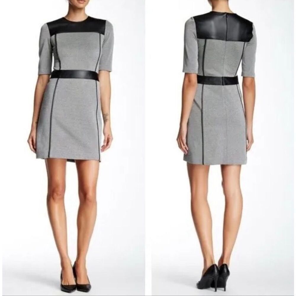 THEORY WOMEN'S DRESS CREW NECK SHORT SLEEVE BACK ZIP GREY SIZE 6
